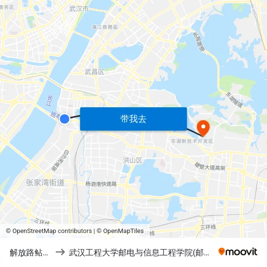 解放路鲇鱼套 to 武汉工程大学邮电与信息工程学院(邮科院校区) map