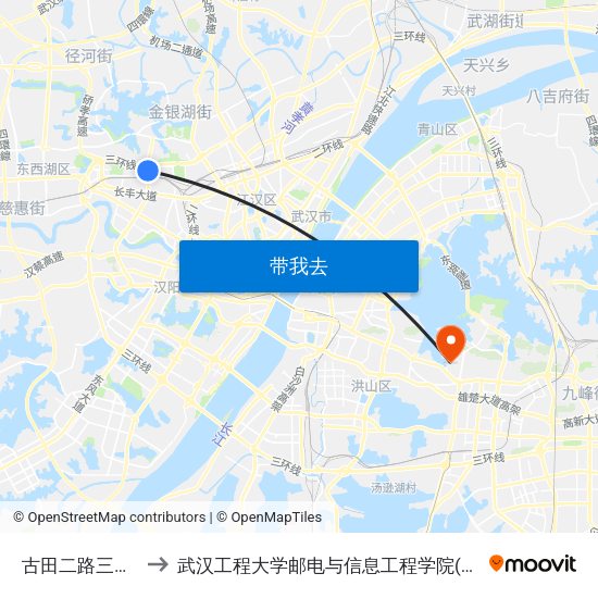 古田二路三环线口 to 武汉工程大学邮电与信息工程学院(邮科院校区) map
