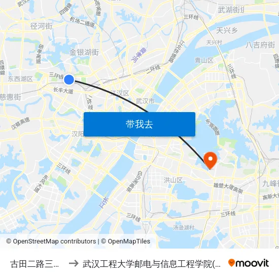古田二路三环线口 to 武汉工程大学邮电与信息工程学院(邮科院校区) map