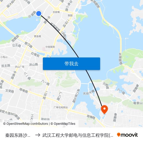 秦园东路沙湖公园 to 武汉工程大学邮电与信息工程学院(邮科院校区) map