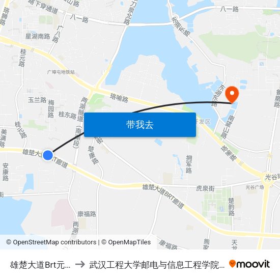 雄楚大道Brt元宝山站 to 武汉工程大学邮电与信息工程学院(邮科院校区) map