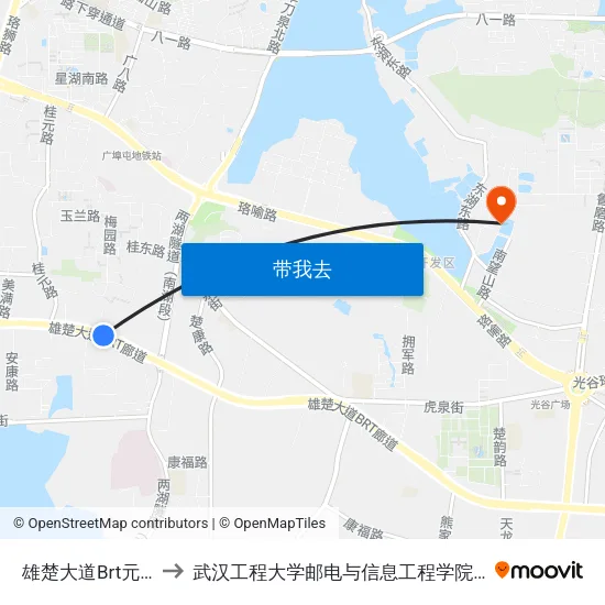 雄楚大道Brt元宝山站 to 武汉工程大学邮电与信息工程学院(邮科院校区) map