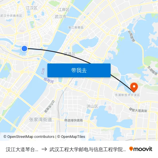 汉江大道琴台大剧院 to 武汉工程大学邮电与信息工程学院(邮科院校区) map