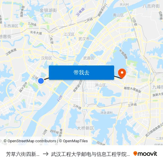 芳草六街四新中路口 to 武汉工程大学邮电与信息工程学院(邮科院校区) map