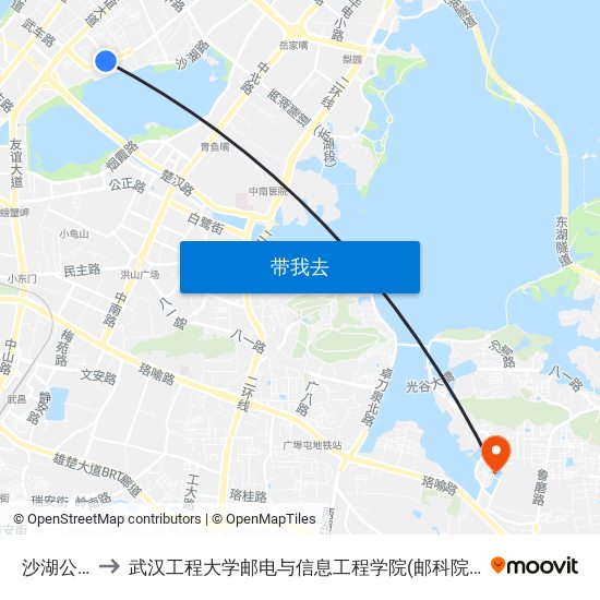 沙湖公馆 to 武汉工程大学邮电与信息工程学院(邮科院校区) map