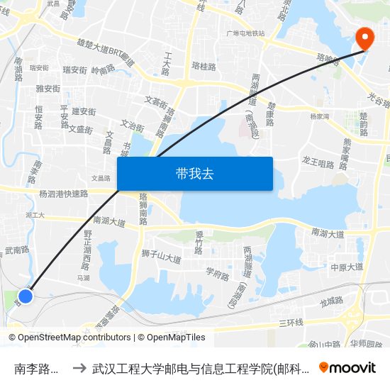 南李路板桥 to 武汉工程大学邮电与信息工程学院(邮科院校区) map