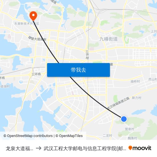 龙泉大道福利院 to 武汉工程大学邮电与信息工程学院(邮科院校区) map