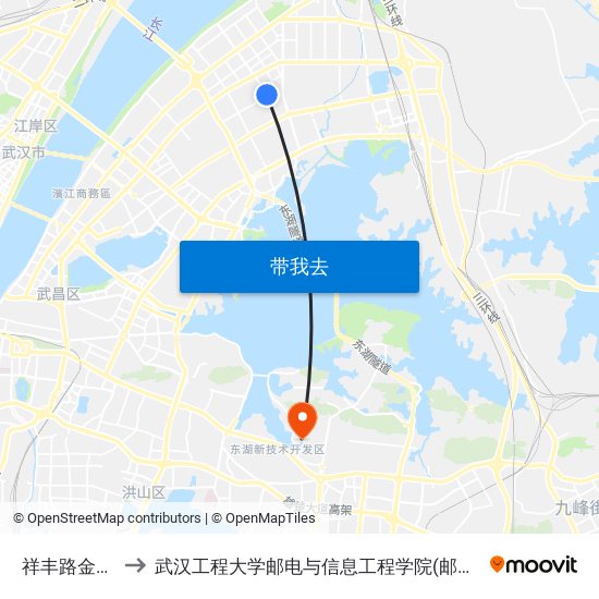祥丰路金鹤园 to 武汉工程大学邮电与信息工程学院(邮科院校区) map