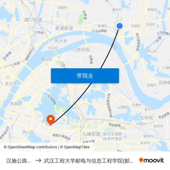 汉施公路界埠 to 武汉工程大学邮电与信息工程学院(邮科院校区) map
