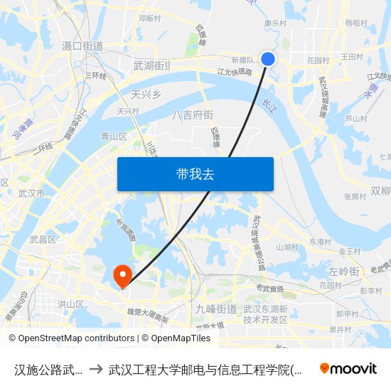 汉施公路武湖村 to 武汉工程大学邮电与信息工程学院(邮科院校区) map