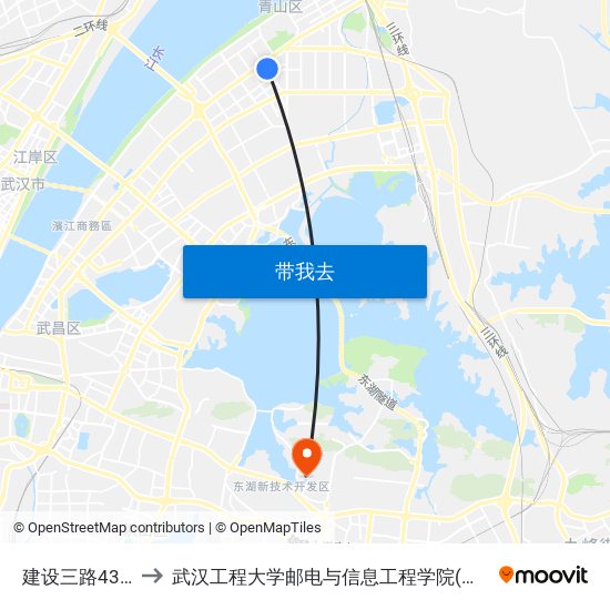 建设三路43街坊 to 武汉工程大学邮电与信息工程学院(邮科院校区) map