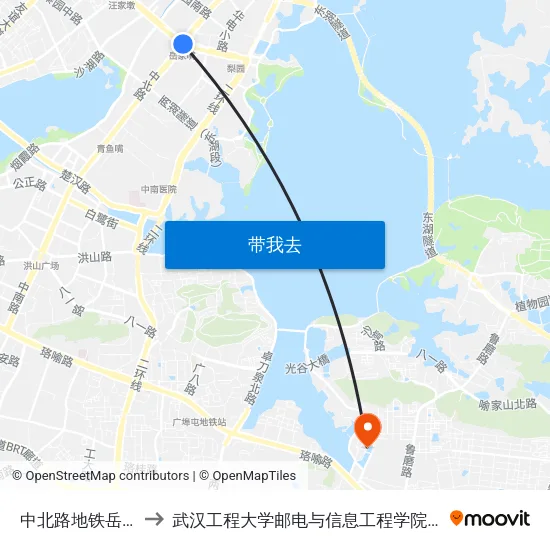 中北路地铁岳家嘴站 to 武汉工程大学邮电与信息工程学院(邮科院校区) map