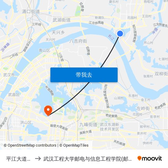 平江大道新港 to 武汉工程大学邮电与信息工程学院(邮科院校区) map