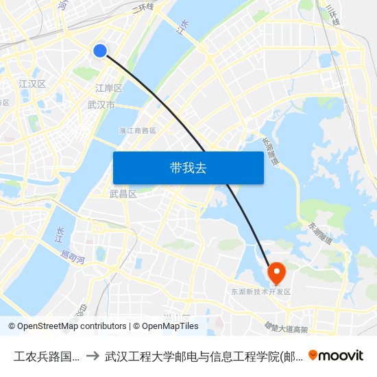 工农兵路国宾馆 to 武汉工程大学邮电与信息工程学院(邮科院校区) map