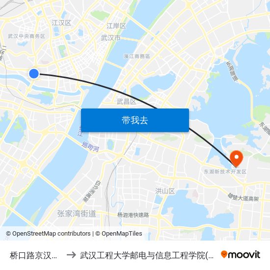 桥口路京汉大道口 to 武汉工程大学邮电与信息工程学院(邮科院校区) map