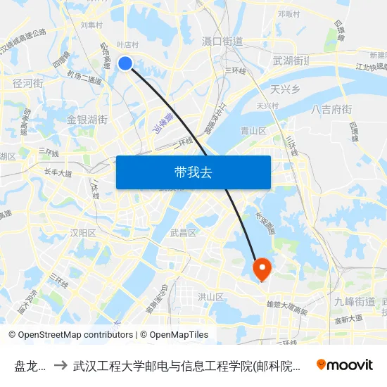 盘龙城 to 武汉工程大学邮电与信息工程学院(邮科院校区) map