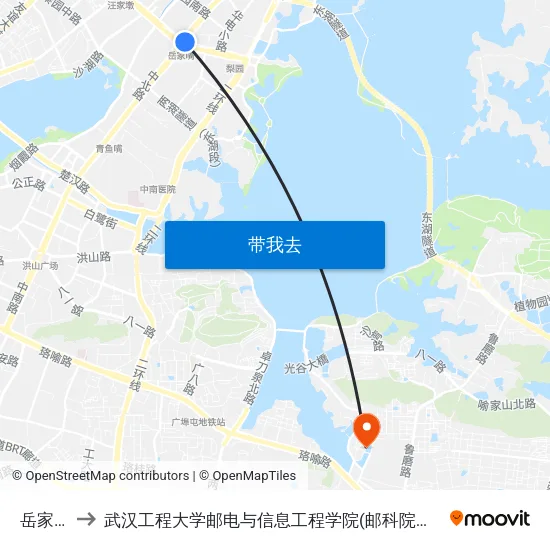 岳家嘴 to 武汉工程大学邮电与信息工程学院(邮科院校区) map