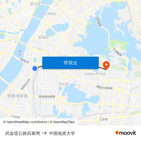 武金堤公路武泰闸 to 中国地质大学 map