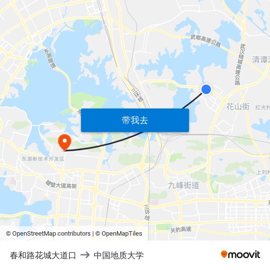 春和路花城大道口 to 中国地质大学 map