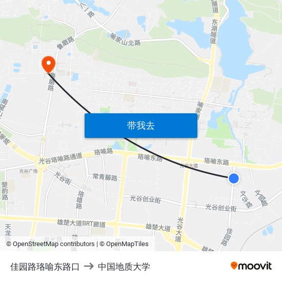 佳园路珞喻东路口 to 中国地质大学 map