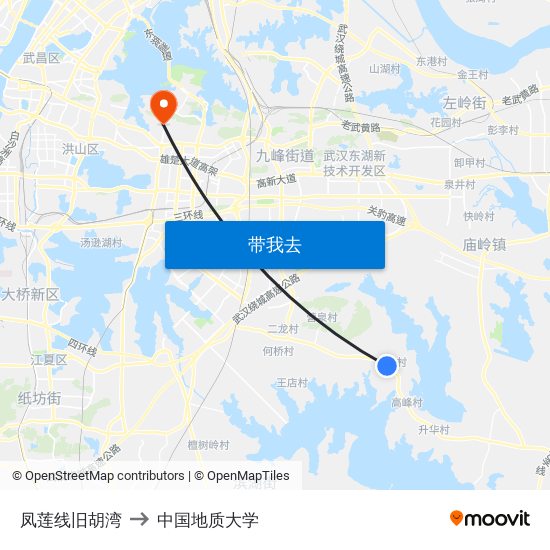 凤莲线旧胡湾 to 中国地质大学 map