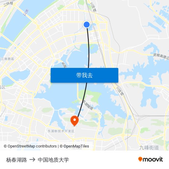 杨春湖路 to 中国地质大学 map