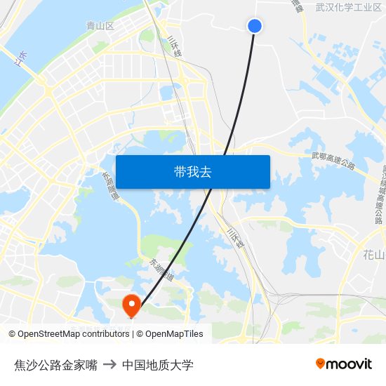 焦沙公路金家嘴 to 中国地质大学 map