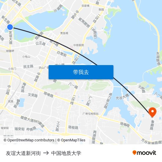 友谊大道新河街 to 中国地质大学 map