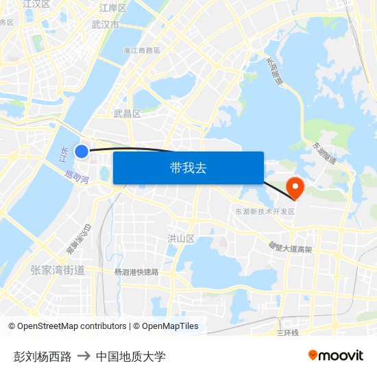 彭刘杨西路 to 中国地质大学 map