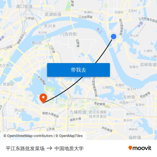 平江东路批发菜场 to 中国地质大学 map