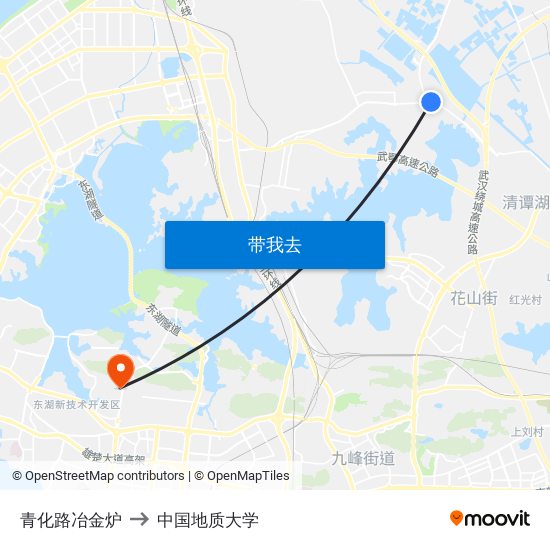 青化路冶金炉 to 中国地质大学 map