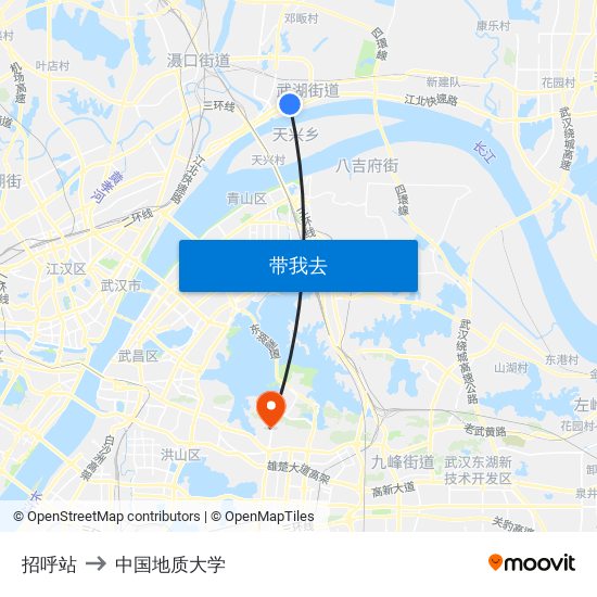 招呼站 to 中国地质大学 map