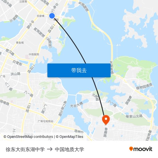 徐东大街东湖中学 to 中国地质大学 map