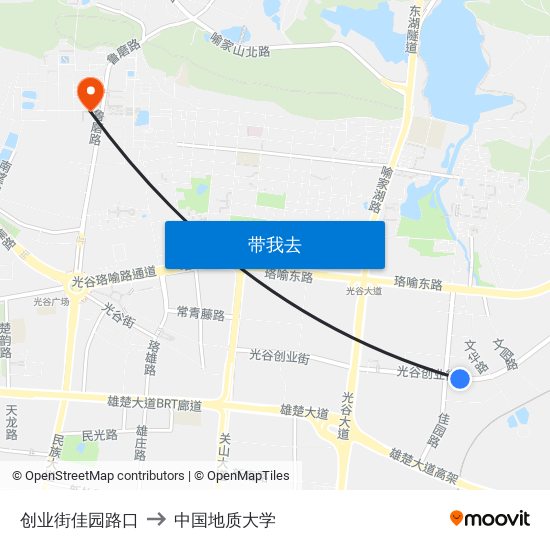 创业街佳园路口 to 中国地质大学 map