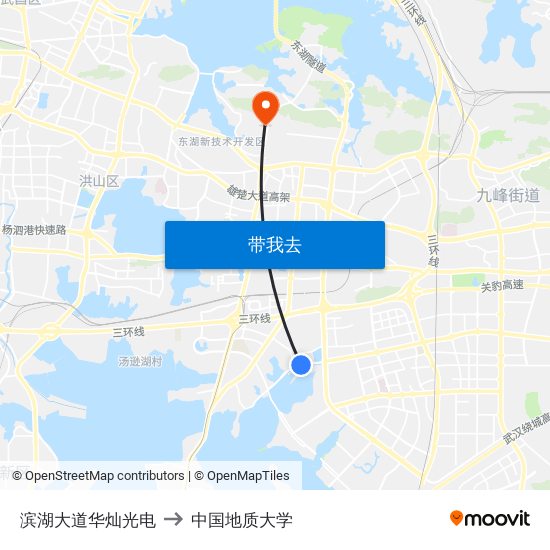 滨湖大道华灿光电 to 中国地质大学 map