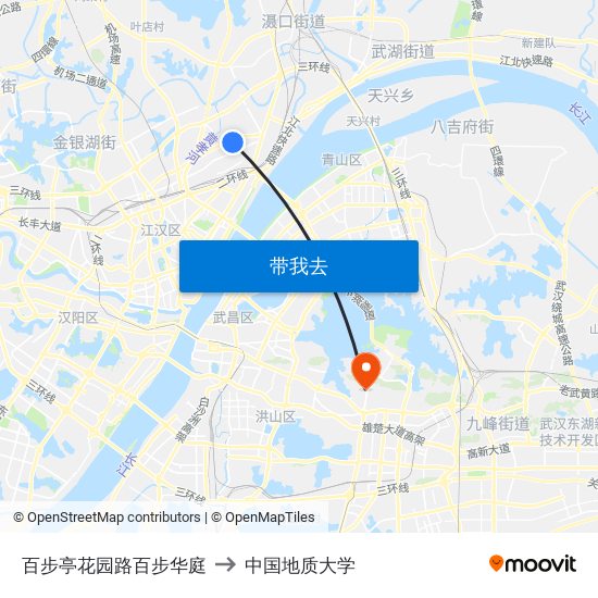百步亭花园路百步华庭 to 中国地质大学 map