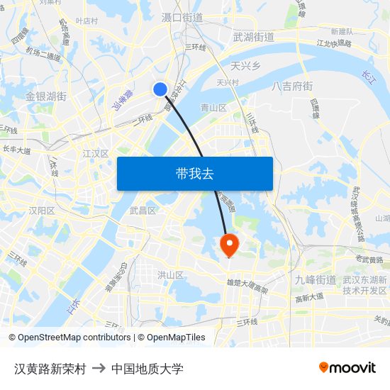 汉黄路新荣村 to 中国地质大学 map