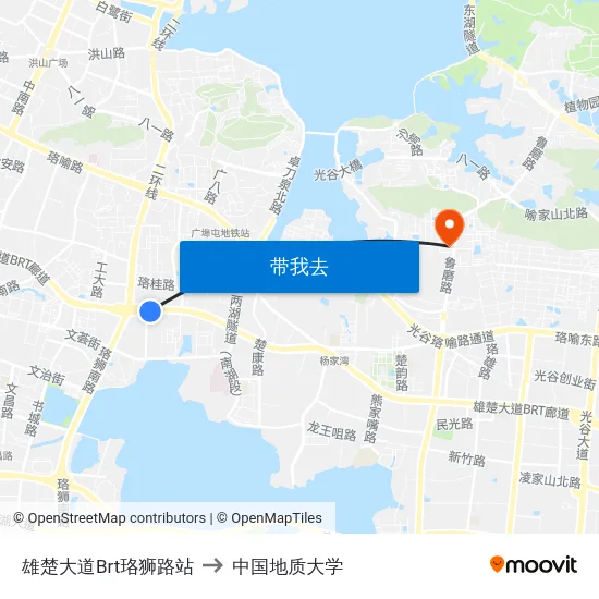 雄楚大道Brt珞狮路站 to 中国地质大学 map