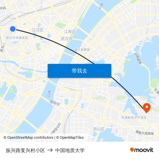 振兴路复兴村小区 to 中国地质大学 map