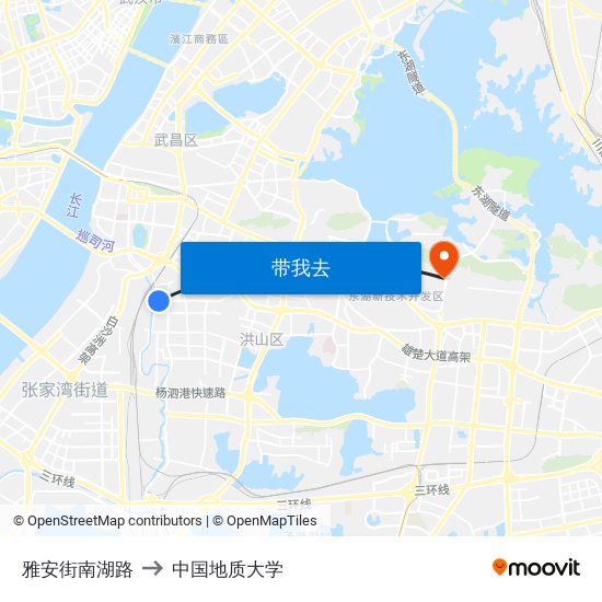 雅安街南湖路 to 中国地质大学 map