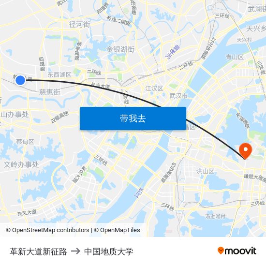 革新大道新征路 to 中国地质大学 map