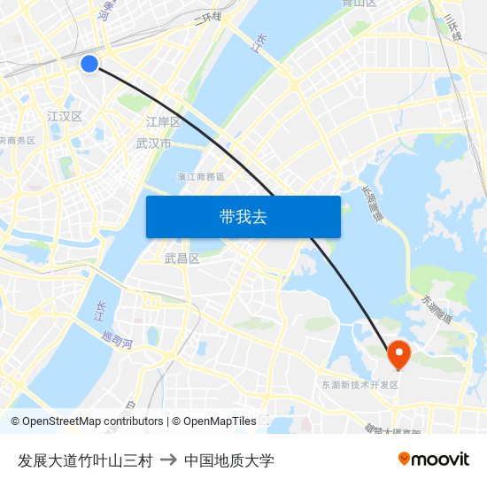 发展大道竹叶山三村 to 中国地质大学 map