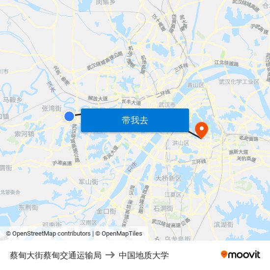 蔡甸大街蔡甸交通运输局 to 中国地质大学 map