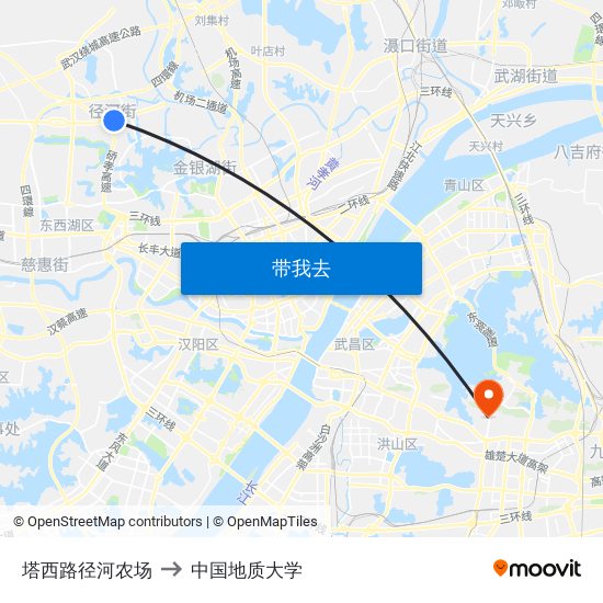 塔西路径河农场 to 中国地质大学 map
