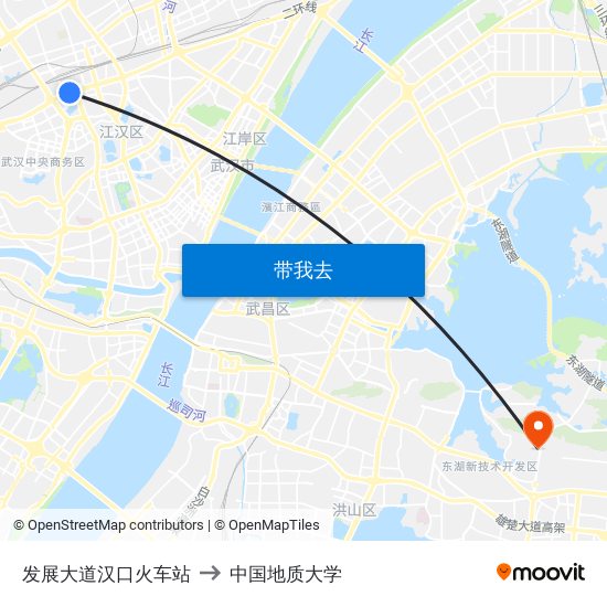 发展大道汉口火车站 to 中国地质大学 map
