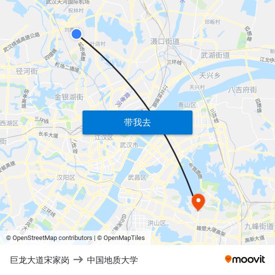 巨龙大道宋家岗 to 中国地质大学 map