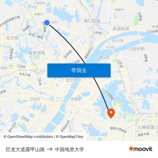 巨龙大道露甲山路 to 中国地质大学 map