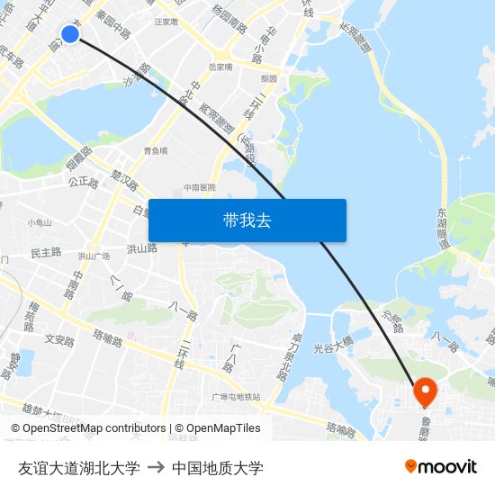 友谊大道湖北大学 to 中国地质大学 map