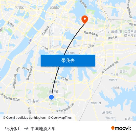 纸坊饭店 to 中国地质大学 map