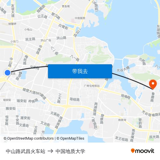 中山路武昌火车站 to 中国地质大学 map
